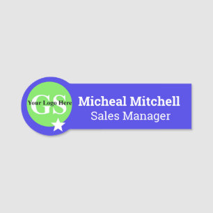 Helles Blau mit Logo Firmenname Name des Mitarbeit Namensschild