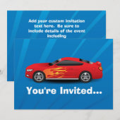 Helles Blau mit Red Sports Car Flammen Kinder Boys Einladung (Vorne/Hinten)