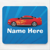 Helles Blau mit Red Sports Car Flammen Kinder Jung Mousepad (Vorne)