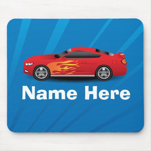 Helles Blau mit Red Sports Car Flammen Kinder Jung Mousepad (Vorne)