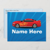 Helles Blau mit Red Sports Car Flammen Kinder Jung Postkarte (Vorne/Hinten)