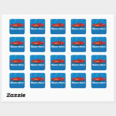 Helles Blau mit Red Sports Car Flammen Kinder Jung Quadratischer Aufkleber (Blatt)