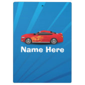Helles Blau mit rotem Sport-Auto flammt Klemmbrett (Rückseite)