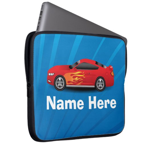 Helles Blau mit rotem Sport-Auto flammt Laptopschutzhülle (Vorne Rechts)