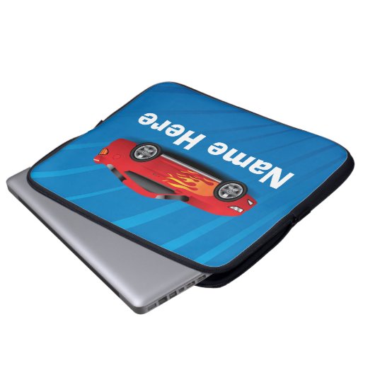 Helles Blau mit rotem Sport-Auto flammt Laptopschutzhülle (Vorne Knopf)
