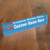Helles Blau mit rotem Sport-Auto flammt Namensplakette (Seite)