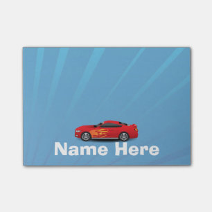 Helles Blau mit rotem Sport-Auto flammt Post-it Klebezettel