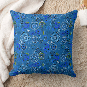 Helles Blau traditionelles ethnisches Folkloremust Kissen