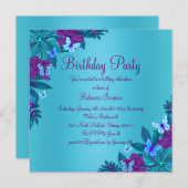 Helles Blau und Lila Schmetterlinge zum Geburtstag Einladung (Vorne/Hinten)