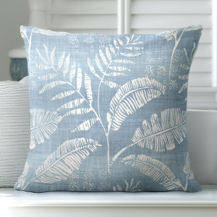 Helles Blau und weißes Palmblätterblatt Kissen