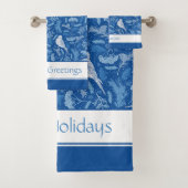 Helles Blau und Winter Weiße Vögel Blumenmuster Badhandtuch Set (Insitu)