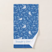 Helles Blau und Winter Weiße Vögel Blumenmuster Badhandtuch Set (Handtuch)