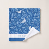 Helles Blau und Winter Weiße Vögel Blumenmuster Badhandtuch Set (Waschlappen)