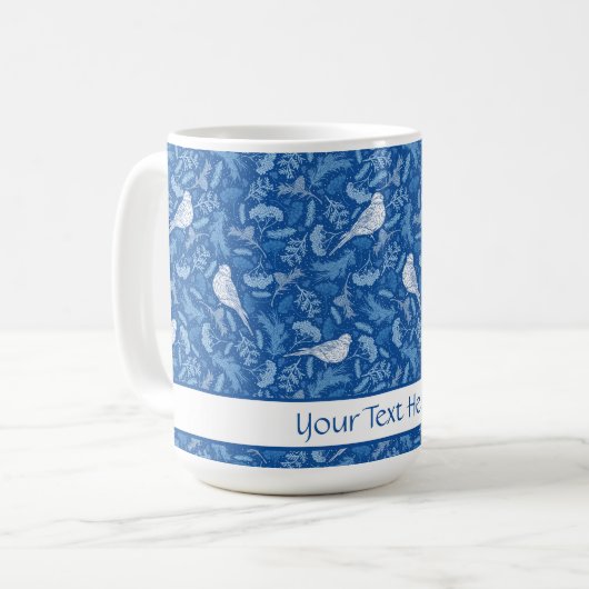 Helles Blau und Winter Weiße Vögel Blumenmuster Kaffeetasse (Vorderseite Links)