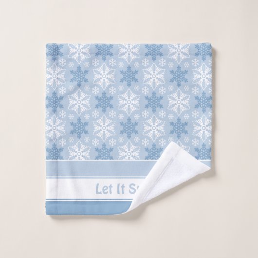 Helles Blau- und Winterweißes Schneeflockenmuster Badhandtuch Set (Waschlappen)