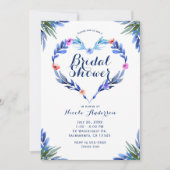 Helles blaues Blumenherz Botanisches Wasserfarben Einladung (Vorderseite)