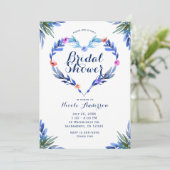 Helles blaues Blumenherz Botanisches Wasserfarben Einladung (Stehend Vorderseite)