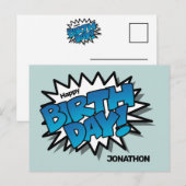 Helles Blaues Comic-Text - Alles Gute zum Geburtst Postkarte (Vorne/Hinten)