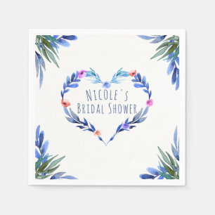 Helles Blaues Florales Wasserfarben-Herz Glam Eleg Serviette