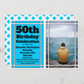 Helles blaues Foto 50. Geburtstagsparty Einladung (Vorne/Hinten)