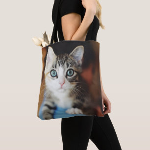 Helles blaues mit Augen Kätzchen Tasche