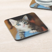 Helles blaues mit Augen Kätzchen Untersetzer (Linke Seite)