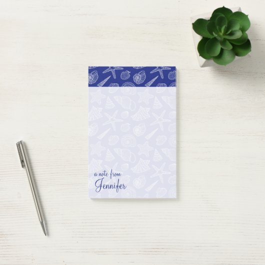 Helles blaues Muschel-Muster | addieren Ihren Post-it Klebezettel (Büro)