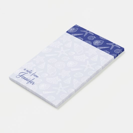 Helles blaues Muschel-Muster | addieren Ihren Post-it Klebezettel (angewinkelt)