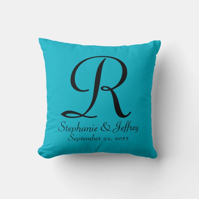 Helles blaues Personalisiertes Monogramm Square Kissen (Vorderseite)