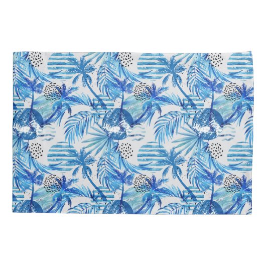 Helles blaues tropisches Aquarell-Muster Kissenbezug (Rückseite-Links)