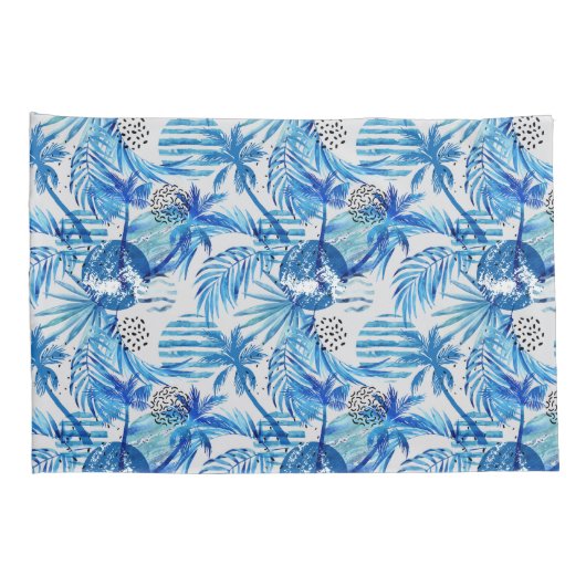 Helles blaues tropisches Aquarell-Muster Kissenbezug (Rückseite-Rechts)