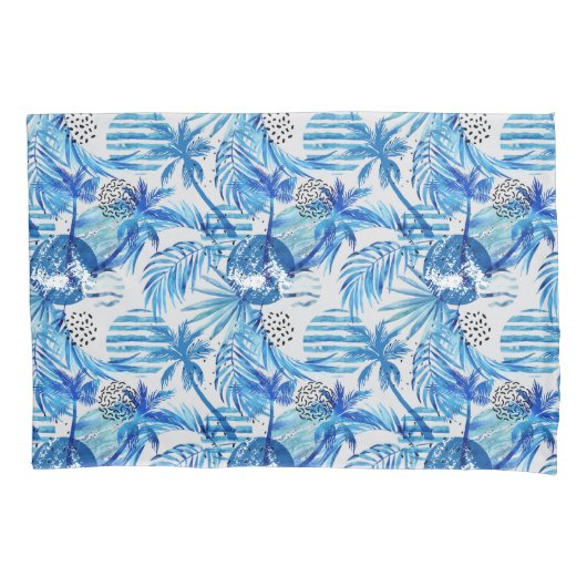 Helles blaues tropisches Aquarell-Muster Kissenbezug (Vorderseite-Links)