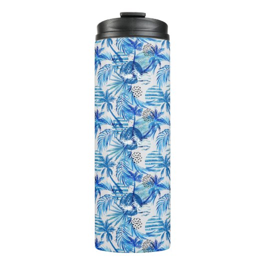 Helles blaues tropisches Aquarell-Muster Thermosbecher (Vorderseite)