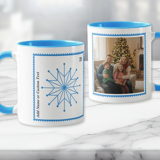 Helles blaues Weihnachts-Schneeflocken-Foto-Mug Tasse