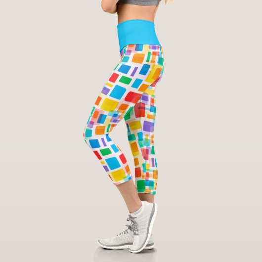 Helles blaugrünes Orange Lila Art Muster Capri Leggings (Links)