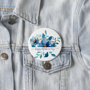 Helles Blautöne Wasserfarbe floral personalisiert Button