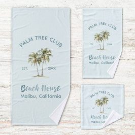 Helles Blue Wood Palm Trees Modernes Beach House Badhandtuch Set