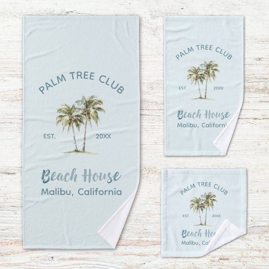 Helles Blue Wood Palm Trees Modernes Beach House Badhandtuch Set