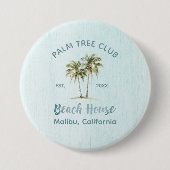 Helles Blue Wood Palm Trees Modernes Beach House Button (Vorderseite)