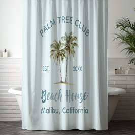 Helles Blue Wood Palm Trees Modernes Beach House Duschvorhang
