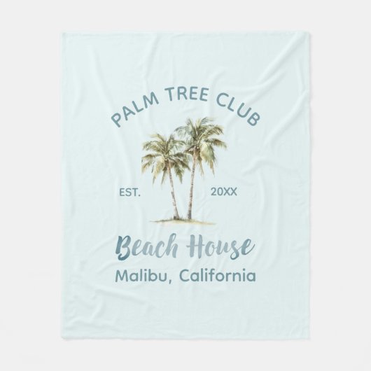 Helles Blue Wood Palm Trees Modernes Beach House Fleecedecke (Vorderseite)