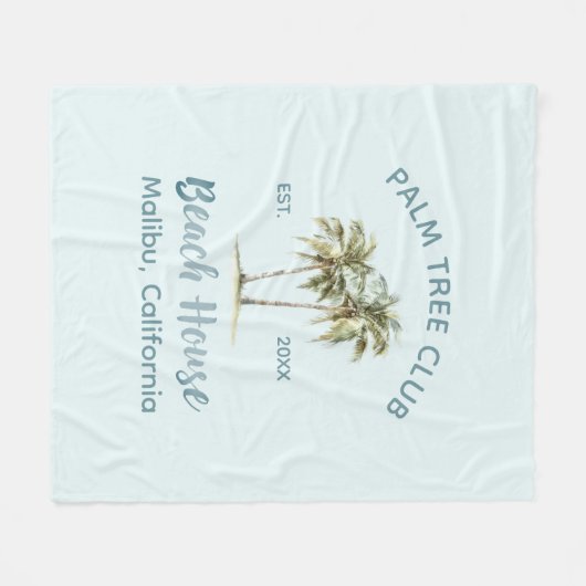 Helles Blue Wood Palm Trees Modernes Beach House Fleecedecke (Vorderseite (Horizontal))