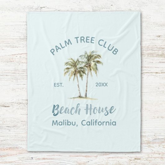 Helles Blue Wood Palm Trees Modernes Beach House Fleecedecke