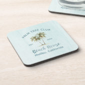 Helles Blue Wood Palm Trees Modernes Beach House Getränkeuntersetzer (Linke Seite)