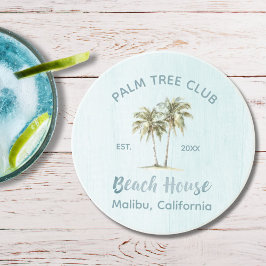 Helles Blue Wood Palm Trees Modernes Beach House Getränkeuntersetzer