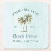 Helles Blue Wood Palm Trees Modernes Beach House Rechteckiger Pappuntersetzer (Vorderseite)