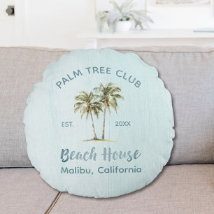 Helles Blue Wood Palm Trees Modernes Beach House Rundes Kissen