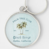 Helles Blue Wood Palm Trees Modernes Beach House Schlüsselanhänger (Vorne)