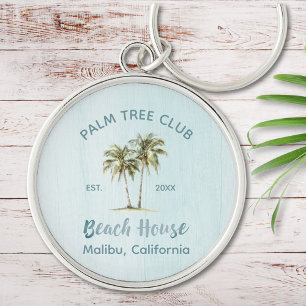 Helles Blue Wood Palm Trees Modernes Beach House Schlüsselanhänger