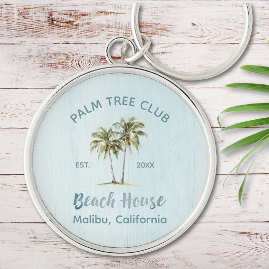 Helles Blue Wood Palm Trees Modernes Beach House Schlüsselanhänger